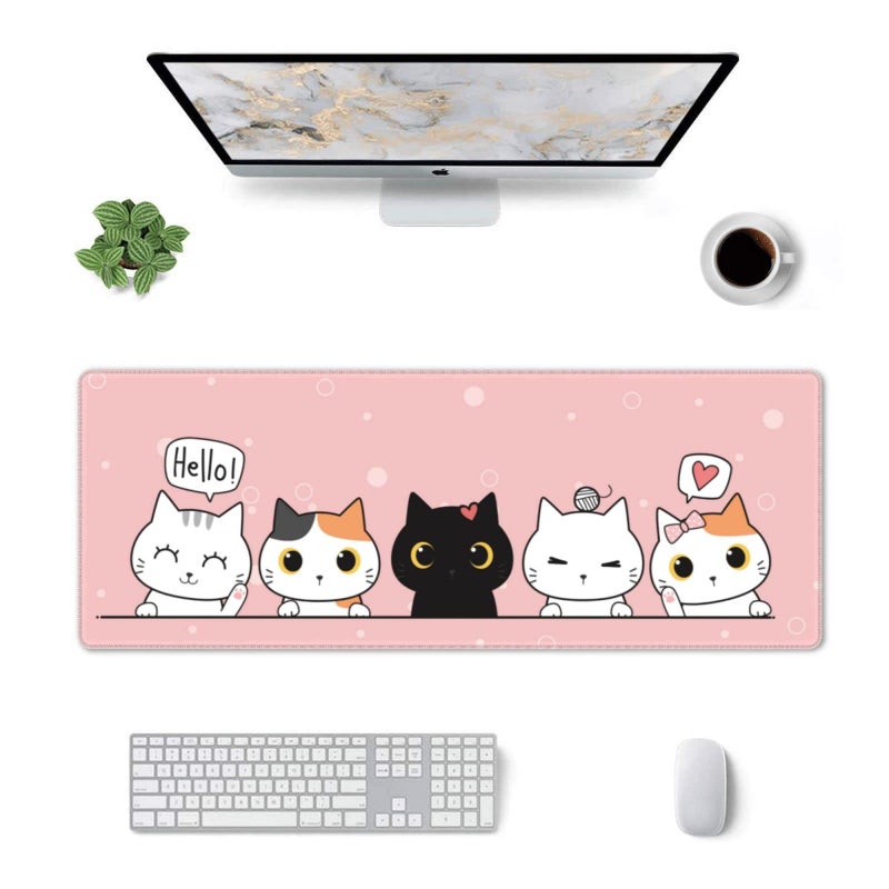 Yilad Pink Cute Kittens Cat Gaming Mouse Pad XL  Non Slip Rubber Base Mousepad  Stitched Edges Desk Pad  Extended Large Mice Pad 31.5 X 11.8 Inch - Image 3